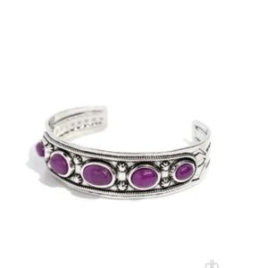Paparazzi Silver Bracelet with Purple Stones Stony Surprise Purple Cuff BRACELET